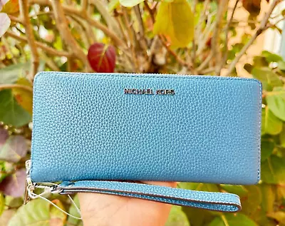 Michael Kors Jet Set Travel Continental Large Leather Wallet Blue Teal • $56