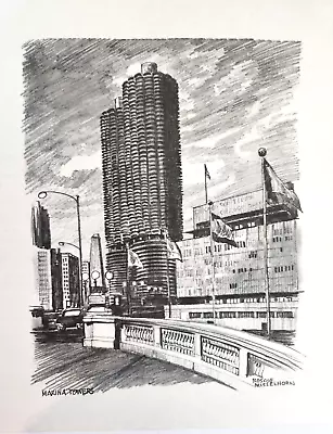 Marina Towers Roscoe Misselhorn Vintage Lithograph Art Print 8X11 • $12.59