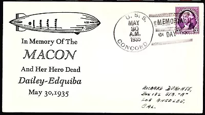 Rare USS MACON CONCORD ZRS-5 Memorial Crash Cover May 30 1935 Hacker Cach • $17.50