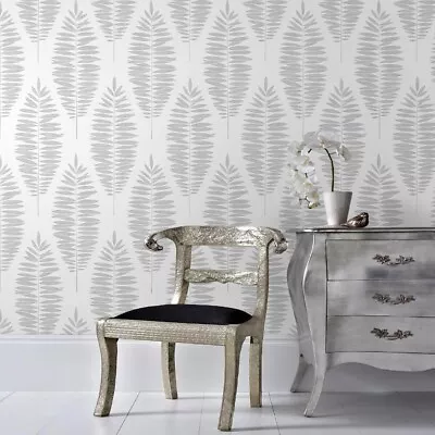 Graham & Brown Boutique Lucia White Silver Botanical Leaf Motif Wallpaper 104142 • £20