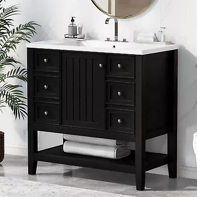 36  Bathroom Vanity With Sink Floor Standing Cabinet With 3 Drawers And Shelves • $255.49