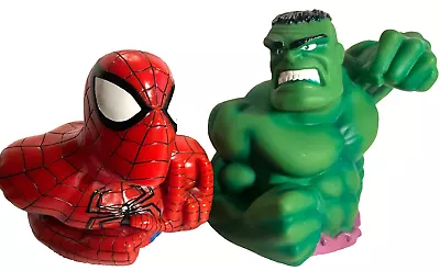 Vintage Marvel Spiderman Hulk Bust Coin Bank Lot - Excellent Condition 1999 • $35