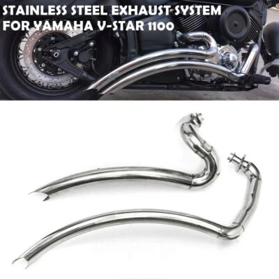 $188 • Buy Big Radius Chrome Exhaust Mufflers System For Yamaha V-Star 1100 XVS1100