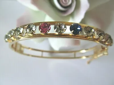 VINTAGE VAN DELL GOLD FILLED W/MULTI-COLOR CRYSTAL RHINESTONES BANGLE BRACELET  • $39.99