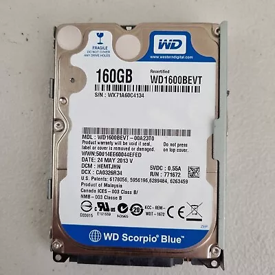 Western Digital WD Scorpio WD1600BEVT 00A23T0 160GB SATA 2.5  Hard Drive • £17.99