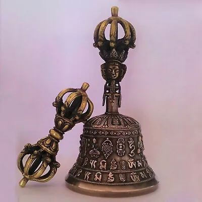 $109.99 • Buy Tibetan Buddhist 9 Pronged Bronze Bell 7  And Vajra /Dorje (Medium) - Nepal