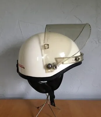 Vintage Motorcycle Half Helmet Medium White Shorty DUNS Chin Strap Face Shield • $79.97