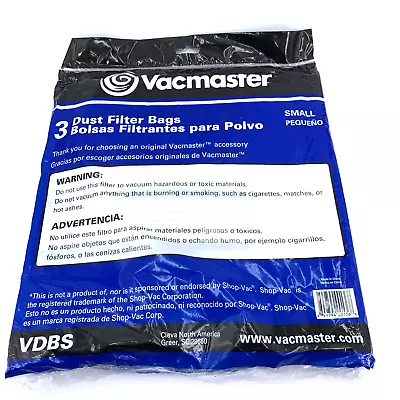 3 Pack VACMASTER 5-6 Gallon Dust Filter Bag Fits Most 5-6 US Gal Wet/Dry Vacuums • $9.99