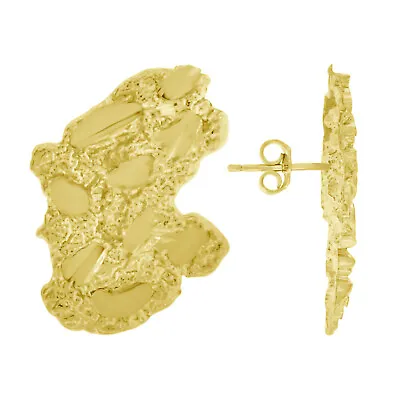 Sterling Silver Yellow Gold Plated Nugget Stud Earrings Men Women Unisex • £21.65