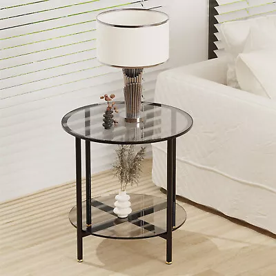 Side Coffee Table With Storage 2-Tier Accent With Tempered Glass For Living Room • $49.94