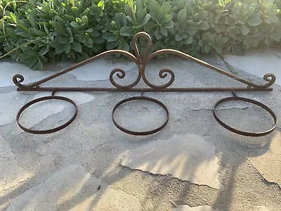 Vintage Large Wrought Iron 3 Pot Planter Wall Hanger Hanging Garden Yard Art 36” • $35