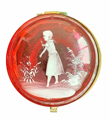 Mary Gregory Glass Box ~ Bohemian ~ Moser ~ Cranberry • $375