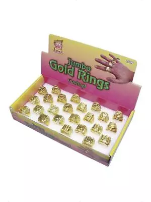 Assorted Gold Bling Chunky Sovereign Rapper Pimp Seal Ring Fancy Dress Item • £2.89