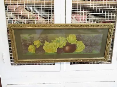 Antique Redoute Or Paul De Longpre Yard Long Print Yellow Roses & Lilacs • $299.99