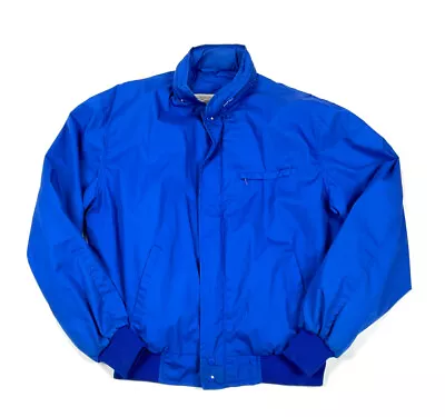 VTG 80s Fox Collection Blue Zip Windbreaker Jacket Adult Large Hidden Hood Retro • $24