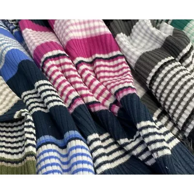 Cotton Jersey Fabric Ribbed Barcode Stripes Stretch Dress Elastane 135cm Wide • £0.99