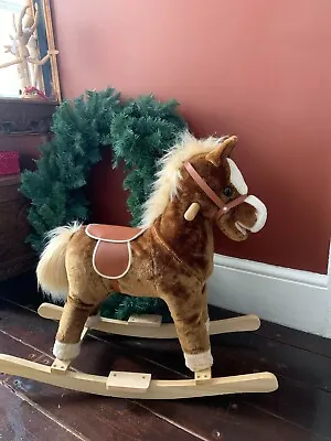 HOMCOM Kids Rocking Horse Wooden Plush Children Ride On Toy Rocker Baby Gift Age • £29.93