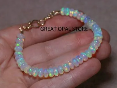 Ethiopian Fire Opal 8 Inches Bracelet Smooth Opal Bracelet Silver Opal Jewelry. • £25.62