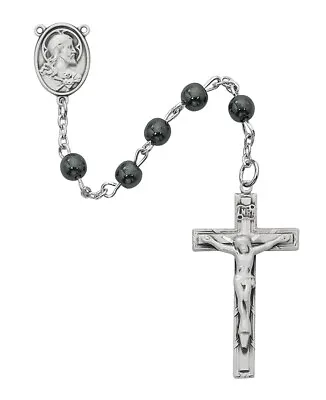 Sterling Silver Sacred Heart Hematite Beads Prayer Bead Rosary For Men 19 In • $159.99