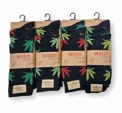 Mens Weed Leaf Print Cotton Rich Socks Cannabis Mariuana Adults Fashion - UK Sel • £5.99