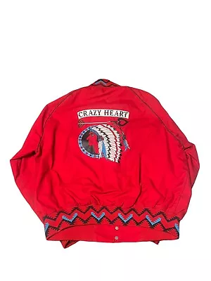 Vintage Southwestern Navajo Jacket Mens Large Red Bomber Indian Made In USA 90s • $44.99