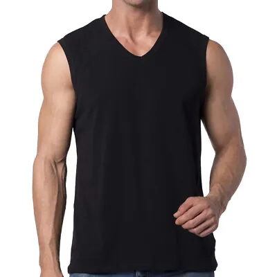 Mens V-Neck Sleeveless T-Shirt Tank Tops Cotton Muscle Tee Gym Shirt Vest YU9070 • $17.99