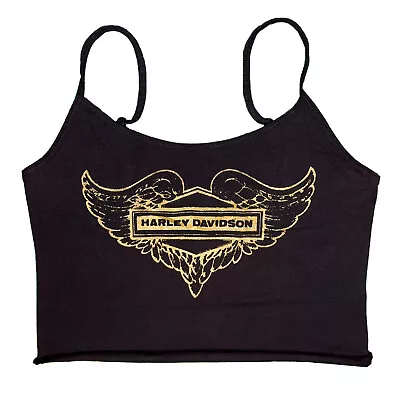 XS Vintage Classic 80s Style Harley Davidson Black Cropped Cami Tank Top Tik Tok • $26