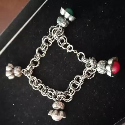 Vintage 500 Silver Fob Charm Bracelet..art Deco Italian Etruscan Revival • $69.36