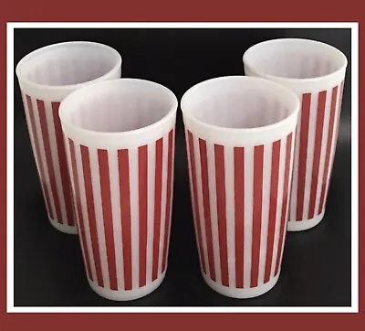 Hazel Atlas Red & White Candy Stripe Milk Glass Tumbler Glass-5 ⅛ - SET OF 4 🅰️ • $44.99