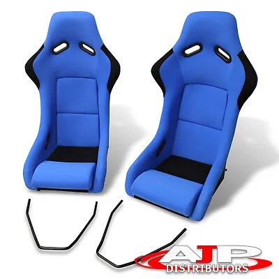 SPG Profi Style JDM Full Racing Bucket Automotive Car Seats W/ Slider Blue Cloth • $304.99