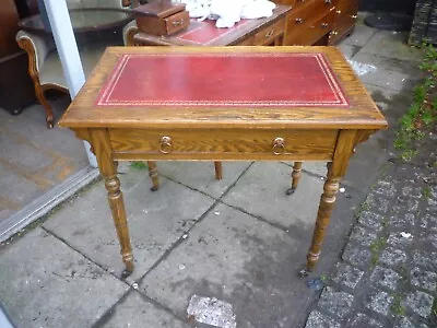 Victorian Oak Leather Top Writing Desk By Waring And Gillow • £245