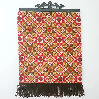 £40 • Buy Vintage Norwegian Wool Tapestry Wall Hanging Scandinavian Folk Art Bell Pull