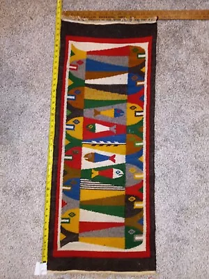 Vtg Handmade Ecuador  Woven Fish In A Row Wall Hanging Tapestry / Runner 40 X16  • $29