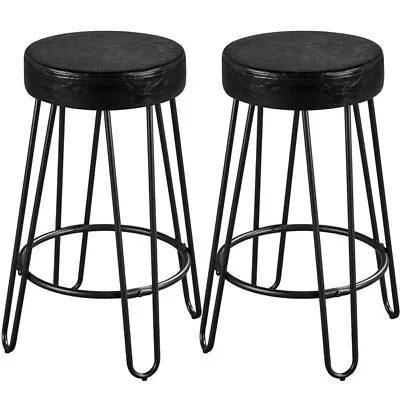 Faux Leather Round Bar Stools Backless Seat Bar Chair Metal Legs Set Of 2 • $44.99