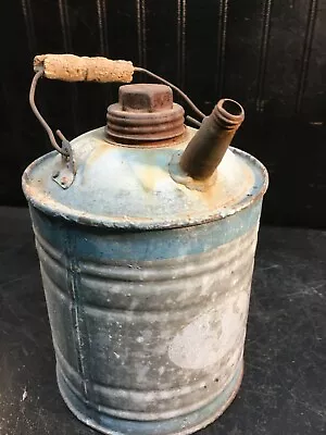 Vintage 1 Gallon Galvanized Metal Gas Can Kerosene Spout Wood Handle • $24.64