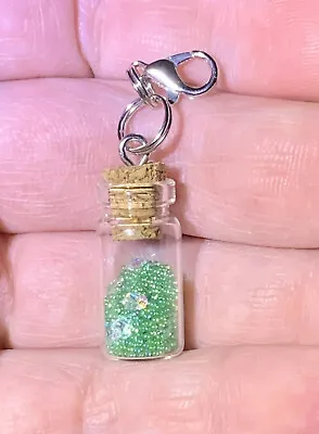 Glass Vial With Green Glitter & Diamonds Charm Zipper Pull & Keychain Add On • $3.85