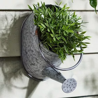 Vintage Hanging Watering Can Wall Planter Galvanized Metal Flower Plant Pot • £32.99