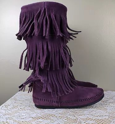 Minnetonka Women's 3 Layer-Calf High-Purple- Suede Leather Moccasin Boots Sz 7 • $20