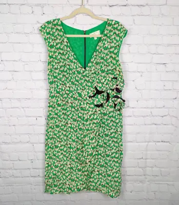 Moulinette Soeurs Anthropologie Midi Silk Dress Size 14 Floral Faux Wrap Beaded • $39.99