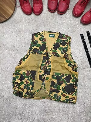 Vintage Saftbak Camo Hunting Vest Mens Large Nylon Green Brown Duck Outdoor • $26.37