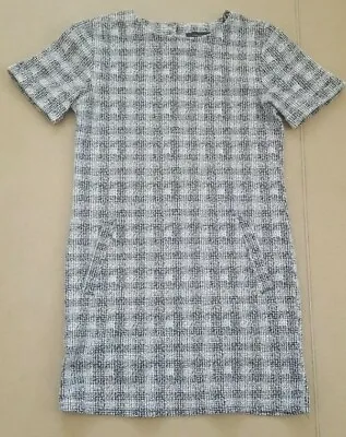 Primark Women's Black White Check Short Sleeve Midi A Line Dress Size 8 • £3.50