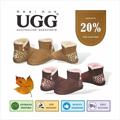 $49.90 • Buy Ugg Real Aus 100% Australian Sheepskin Wool Women One Button Leopard Pattern 