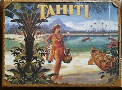 Tahiti Suitcase Oceanic Steamship Company Vintage Beach Tiki Bar Travel Decor   • $179.99