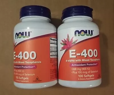 2 X NOW Vitamin E 400 IU Mixed Tocopherols Antioxidant 100 Softgels 07/2026 • $17.29