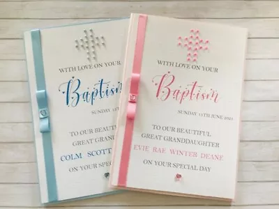 Handmade Personalised Pink Or Blue Cross Christening Baptism Card • £4.75