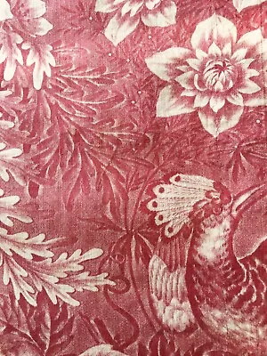Antique French Early 19th Century Bird Fruit Nantes Toile Cotton Fabric #2~ Red • $59.99