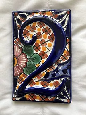 #2 Mexican BLUE Tile House Numbers High Relief Tiles Mexico Talavero • $6.99