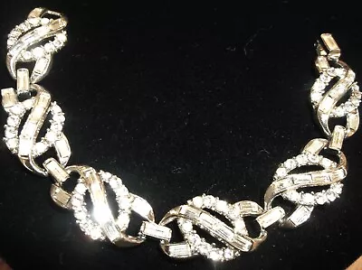 Vintage Trifari Rhinestone Silvertone Rhodium Plated Link Bracelet 1960's • $25