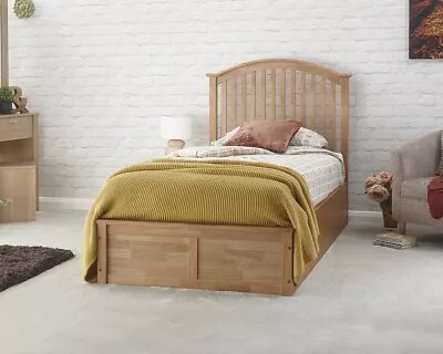 Wooden Ottoman Storage Bed Madrid Natural Oak Or White In 3 Size - 3FT4FT65FT • £439.99