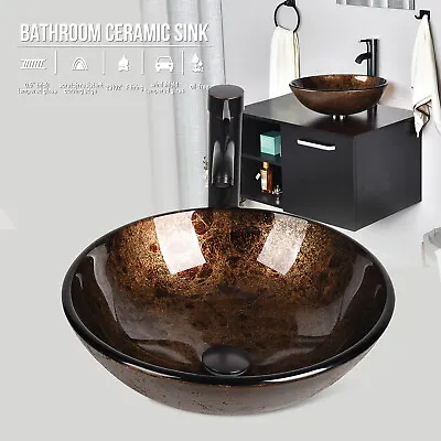 £70.90 • Buy Tempered Glass Basin Sink Vanity Bathroom Clockroom Countertop Wash Bowl W/ Tap